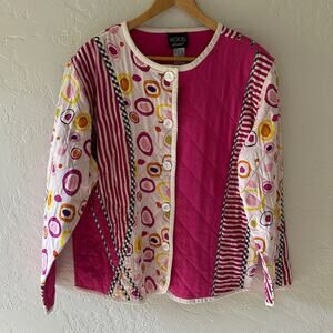Vintage 1990s Koos Patchwork Maximalist Silk Linen Gingham Quilted Jacket Large